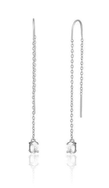 Elegant long silver earrings with zircons SVLE1846X75BI00