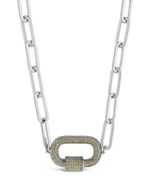 Sterling Forever pave Cubic Zirconia Carabiner Linked Lock Necklace