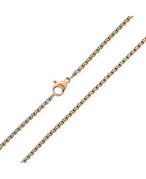 Rose Gold Plated Stainless Steel 20 Inch 2mm Strong Simple Basic Venetian Box Link Chain Necklace For Women