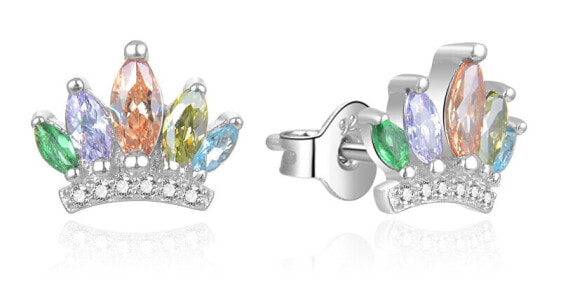 Glittering silver crown earrings E0002335