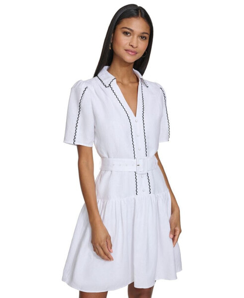 Women's Puff-Sleeve Belted A-Line Dress