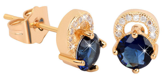 Gold-plated glitter earrings with blue crystals