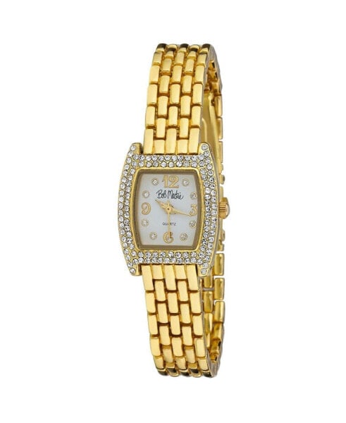 Women's Gold-Tone Alloy Bracelet Panther Link Square Stone Bezel Watch, 23mm