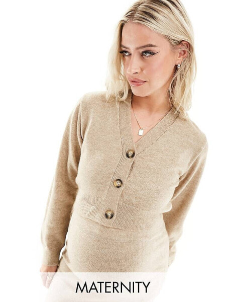 Mamalicious Maternity knitted cardigan co-ord in cream