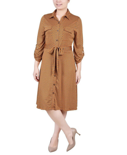 Petite 3/4 Sleeve Roll Tab Shirtdress