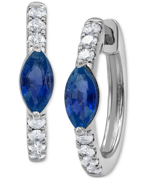 Sapphire (3/4 ct. t.w.) & Diamond (1/4 ct. t.w.) Small Hoop Earrings in 14k White Gold, 0.625" (Also in Ruby & Emerald)
