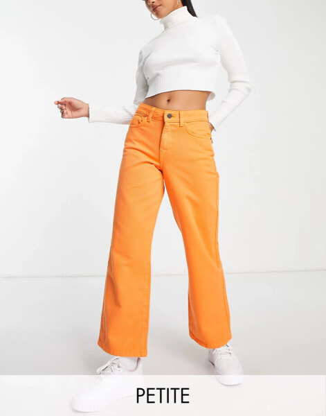 Noisy May Petite mid rise wide leg jeans in vibrant orange