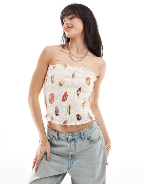 ASOS DESIGN shirred bandeau top in shell print