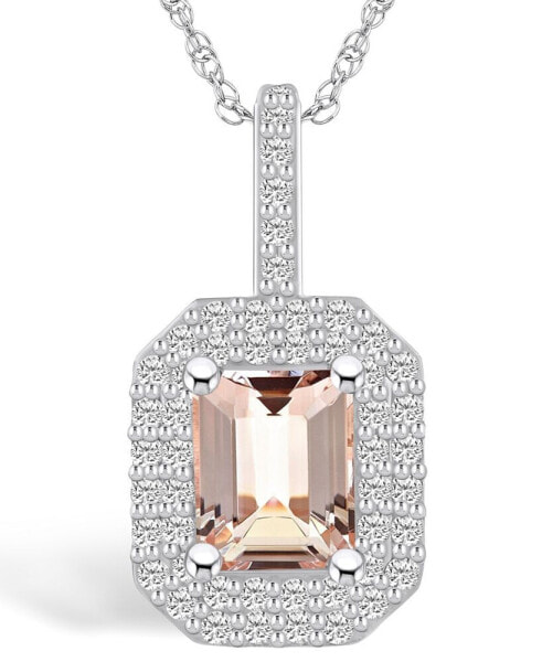 Morganite (1-3/8 Ct. T.W.) and Diamond (1/2 Ct. T.W.) Halo Pendant Necklace in 14K White Gold