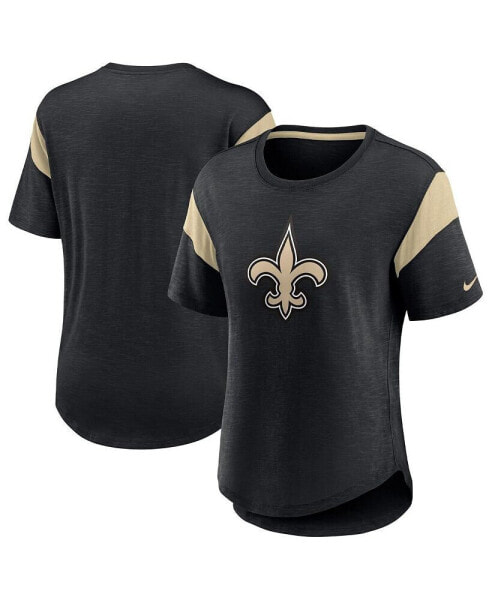 Women's Heather Black New Orleans Saints Primary Logo Fashion Top