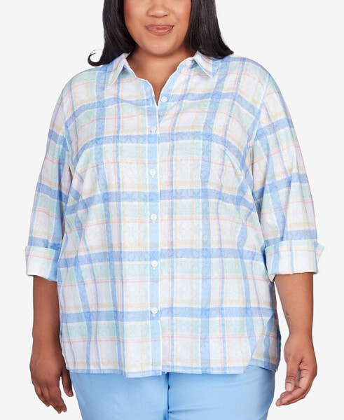 Plus Size Classic Pastels Cool Plaid Button Down Top