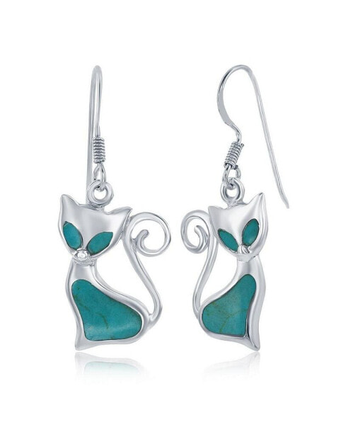 Sterling Silver Created Turquoise Cat Earrings