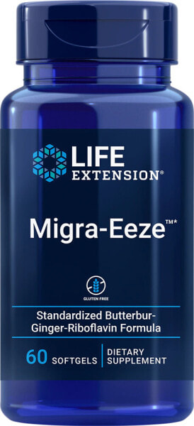 Life Extension Migra-Eeze Стандартизированная формула сливочного масла, имбиря и рибофлавина 60 гелевых капсулы