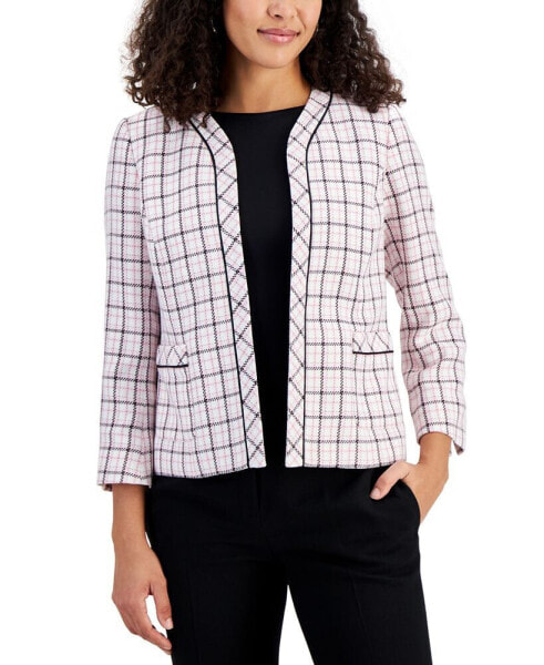 Women's Plaid Open-Front Blazer