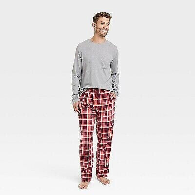 Men's Plaid Microfleece Pajama Set 2pc - Goodfellow & Co Gray XL