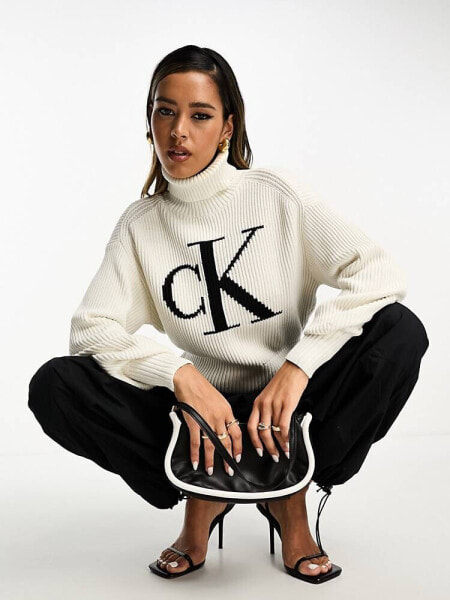 Calvin Klein Jeans blown up loose sweater in white