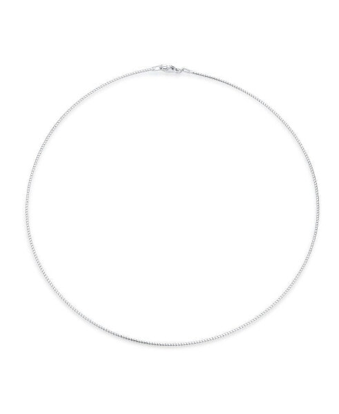 Basic Simple Thin Slider Omega Cubetto Chain Snake Choker Flex Collar Necklace For Women .925 Silver Sterling Pendant 18"