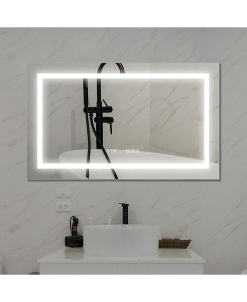 Зеркало ванн LED Simplie Fun, 40 x 24 дюйма, противотуманное, с подсветкой, время, температура, регулировка.