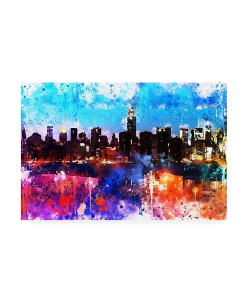 Philippe Hugonnard NYC Watercolor Collection - Manhattan Colors Sunset Canvas Art - 27" x 33.5"