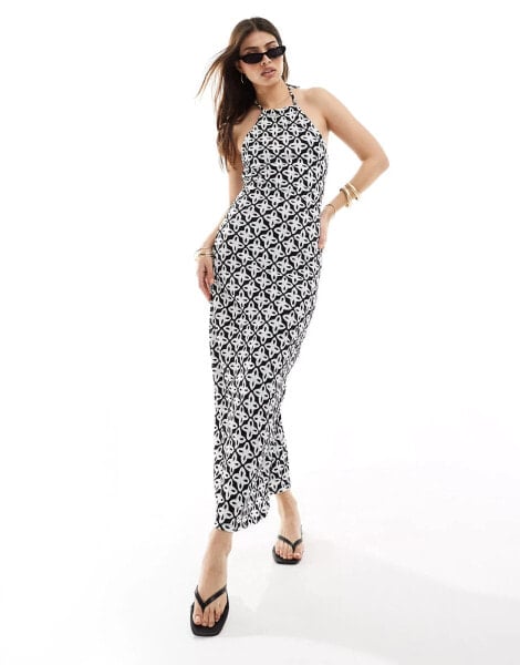 ONLY halter geo print maxi dress in black