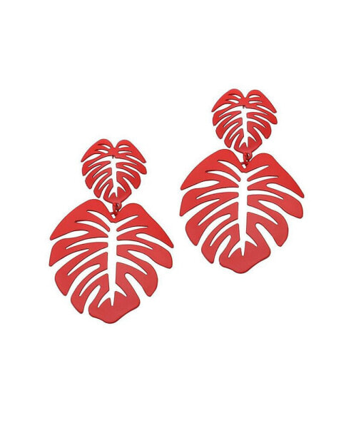 Women's Red Palm Leaf Drop Earrings