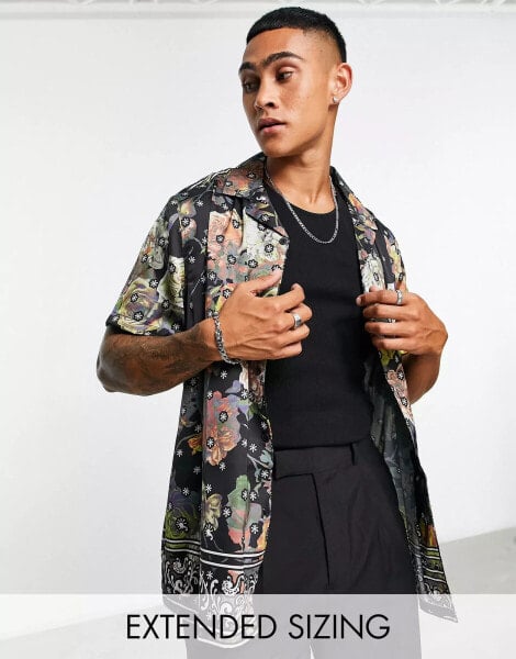 ASOS DESIGN relaxed revere satin shirt in floral bandana print