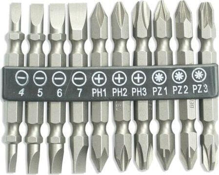 Dedra zestaw bitów dwustronnych 10 sztuk ,65mm: SL4/5/6/7,PH1/2/3,PZ1/2/3 (18A07S13)