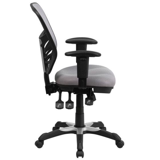 Mid-Back Gray Mesh Multifunction Executive Swivel Chair With Adjustable Arms