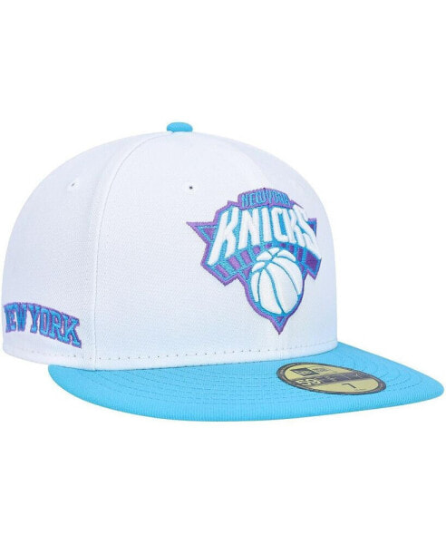 Men's White New York Knicks Vice Blue Side Patch 59FIFTY Fitted Hat
