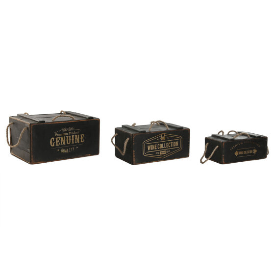 Ящики для хранения Home ESPRIT Чёрные деревянные ели 38 x 24 x 20 см 3 предмета.