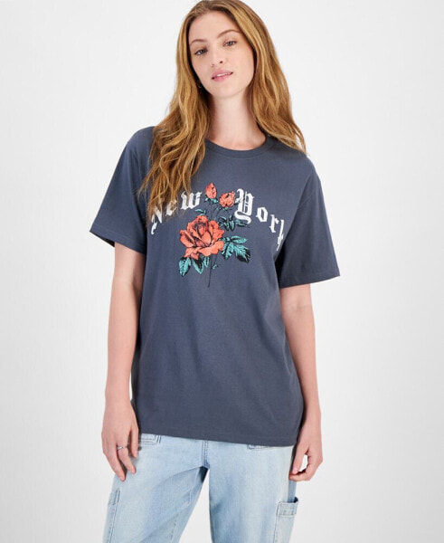 Juniors' New York Rose Graphic T-Shirt