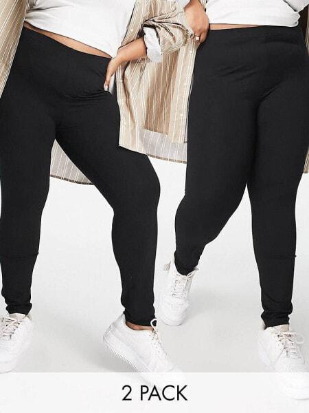 ASOS DESIGN Curve 2 pack leggings in black