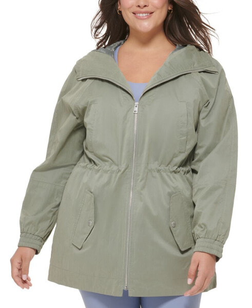 Plus Size Zip-Front Long-Sleeve Hooded Parka