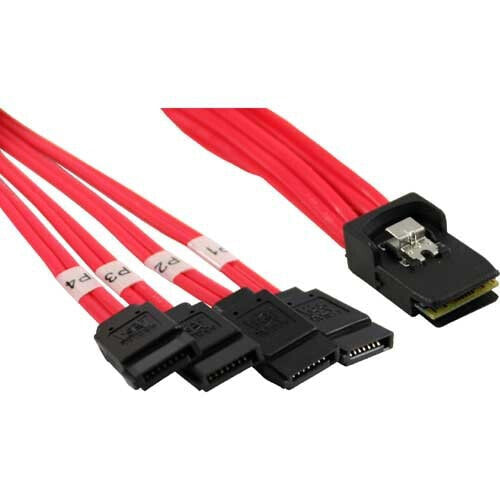 InLine SAS cable - Mini SAS SFF8087 to 4x SATA - Crossover - OCF - 0.75m