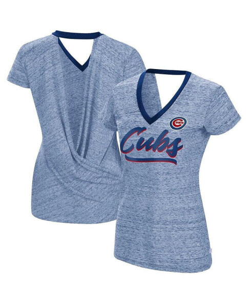 Women's Royal Chicago Cubs Halftime Back Wrap Top V-Neck T-shirt