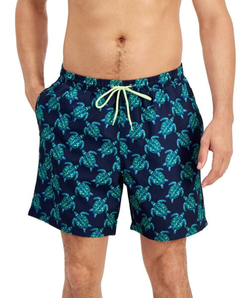 Men's Turtle-Print Quick-Dry 7" Swim Trunks, Created for Macy's