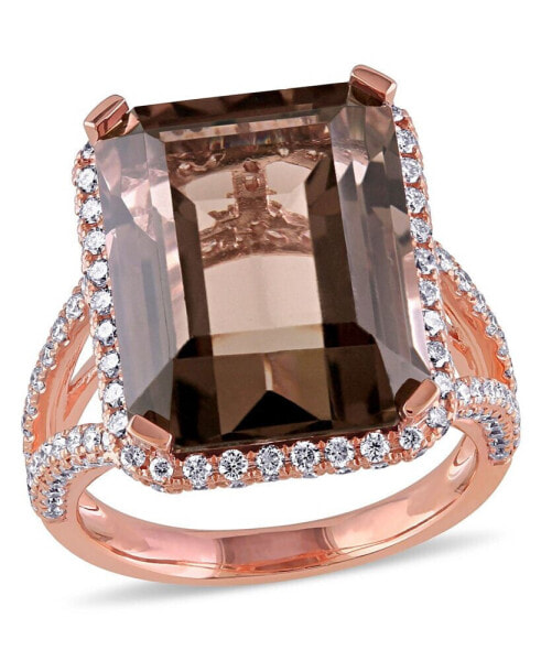 Smokey Quartz (12-1/2 ct. t.w.) and Diamond (1-1/2 ct. t.w.) Octagon Halo Ring in 14k Rose Gold