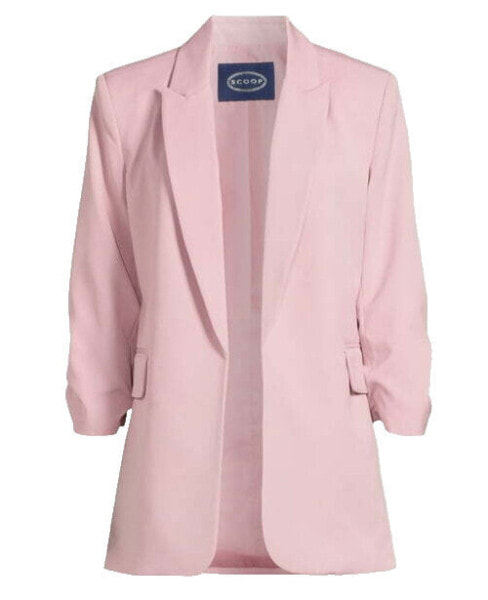 Scoop Blazer Jacket Women's Pink Scrunch Sleeve Peak Lapel Stretch Large 12-14