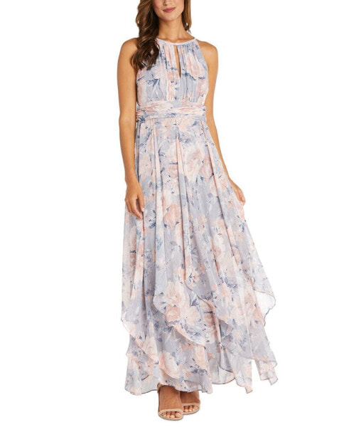 Women's Halter-Neck Floral-Print Long A-Line Dress