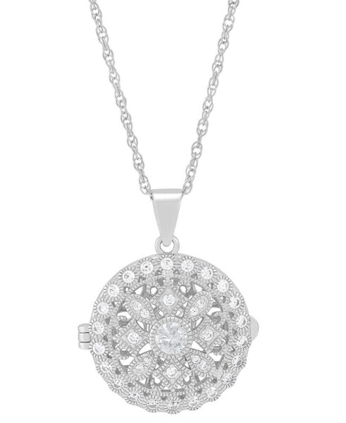 Macy's cubic Zirconia Round Locket Pendant Necklace in Sterling Silver