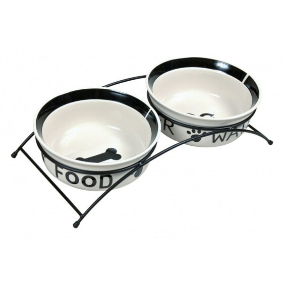 Pet feeding dish Trixie Double Bowl White Black Ceramic 0,6 L