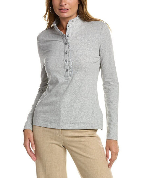Brooks Brothers Ruffle Henley Shirt Women's Grey Xl