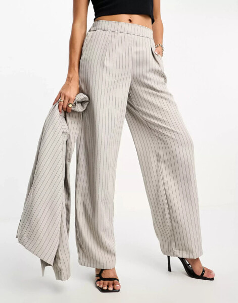 Vero Moda pinstripe relaxed wide leg trouser co-ord in grey