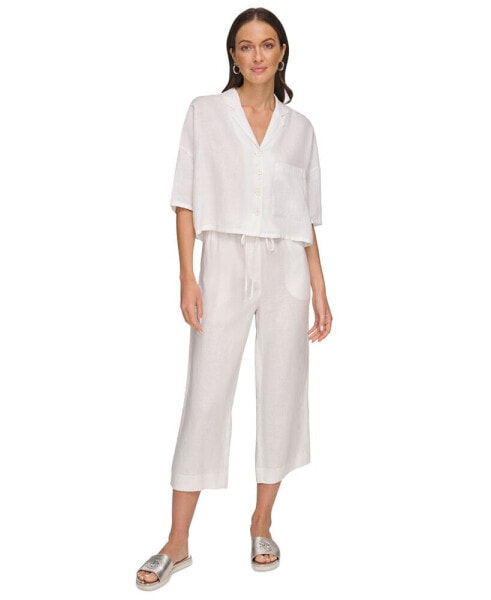 Women's Button-Front Dolman-Sleeve Linen Top