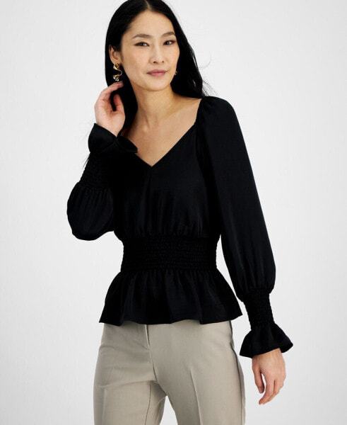 Women's Long-Sleeve Smocked Blouse, Created for Macy's