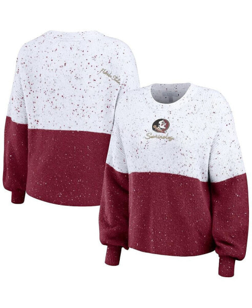 Women's White, Garnet Florida State Seminoles Colorblock Script Pullover Sweater