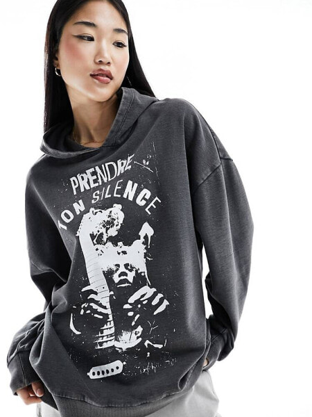 ASOS DESIGN oversized hoodie with indie band graphic in black