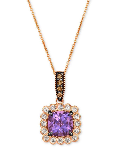 Le Vian grape Amethyst (2-1/8 ct. t.w.) & Diamond (3/8 ct. t.w.) Halo Pendant Necklace in 14k Rose Gold, 18" + 2" extender