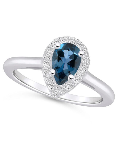 London Blue Topaz (1 ct. t.w.) and Diamond (1/5 ct. t.w.) Halo Ring in 14K White Gold