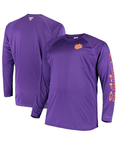 Men's Purple Clemson Tigers Big and Tall Terminal Tackle Long Sleeve Omni-Shade T-shirt